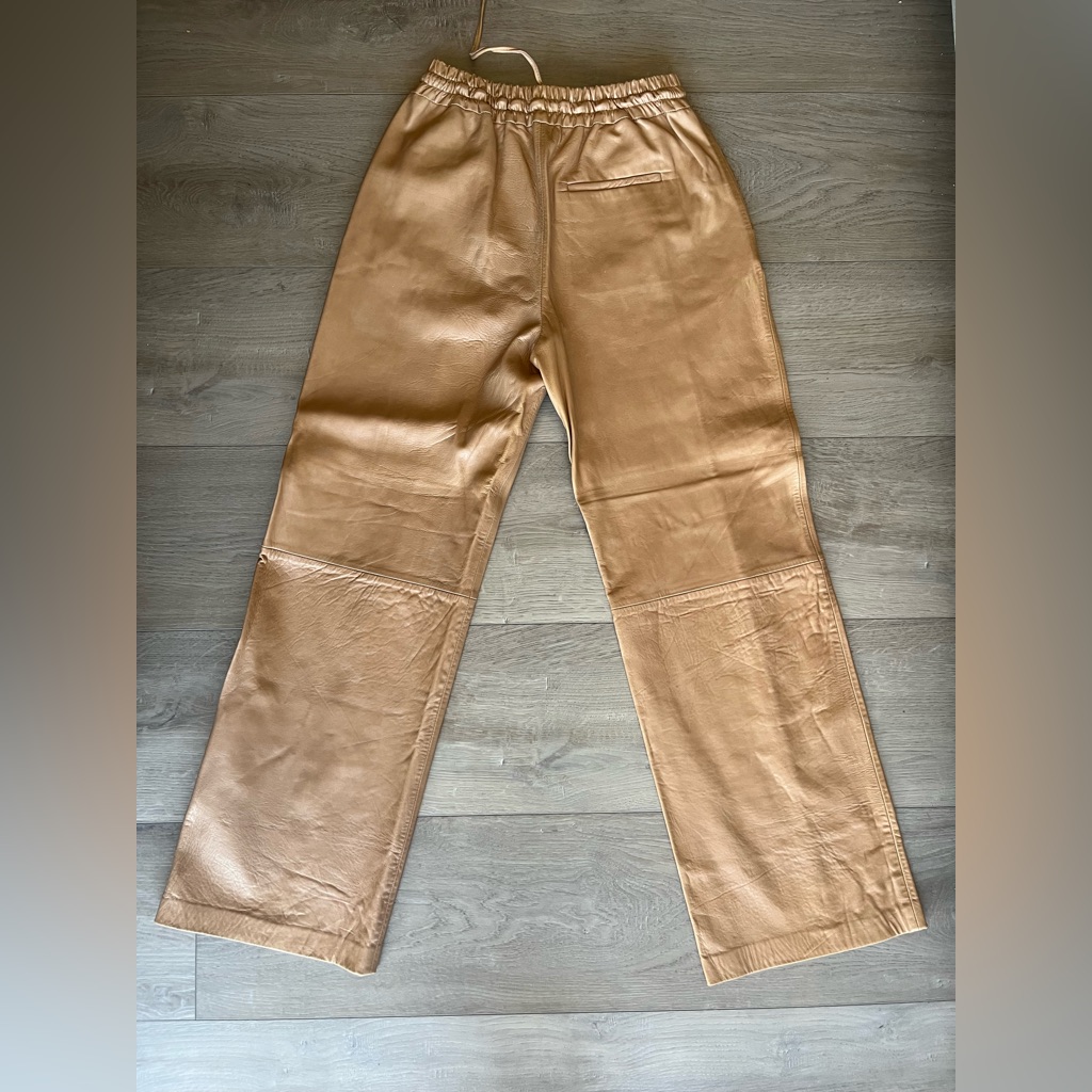 Zara Real Leather Camel Wide-Leg Pants | Size L